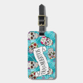 砂糖スカルと渦巻きターコイズID725 ラゲッジタグ (正面縦)