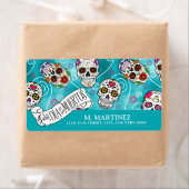 砂糖スカルと渦巻きターコイズID725 ラベル (インサイチュ)