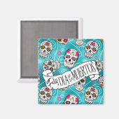 砂糖スカルと渦巻きバラターコイズID725 マグネット (正面/裏面)