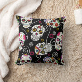 砂糖スカルと渦巻きバラブラックID725 クッション (ブランケット)