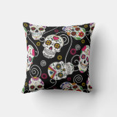 砂糖スカルと渦巻きバラブラックID725 クッション (裏面)