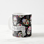 砂糖スカルと渦巻きバラブラックID725 コーヒーマグカップ (正面左)