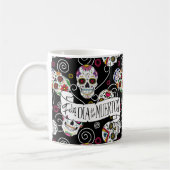 砂糖スカルと渦巻きバラブラックID725 コーヒーマグカップ (左)