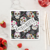 砂糖スカルと渦巻きバラブラックID725 スタンダードランチョンナプキン (インサイチュ)