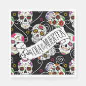 砂糖スカルと渦巻きバラブラックID725 スタンダードランチョンナプキン (正面)