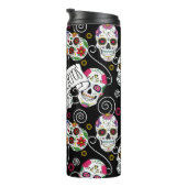 砂糖スカルと渦巻きバラブラックID725 タンブラー (回転右)