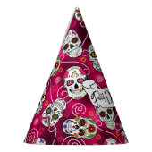 砂糖スカルと渦巻きバラ赤D725 パーティーハット (左)