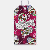 砂糖スカルと渦巻きバラ赤ID725 ギフトタグ (正面)