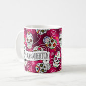 砂糖スカルと渦巻きバラ赤ID725 コーヒーマグカップ (正面左)