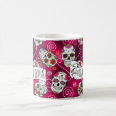 砂糖スカルと渦巻きバラ赤ID725 コーヒーマグカップ (中央)