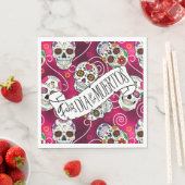 砂糖スカルと渦巻きバラ赤ID725 スタンダードランチョンナプキン (インサイチュ)