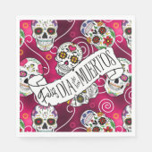 砂糖スカルと渦巻きバラ赤ID725 スタンダードランチョンナプキン (正面)