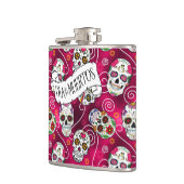 砂糖スカルと渦巻きバラ赤ID725 フラスク (左)