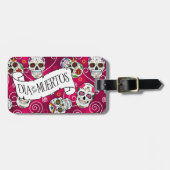 砂糖スカルと渦巻きバラ赤ID725 ラゲッジタグ (正面横)