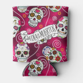 砂糖スカルと渦巻きバラ赤ID725 缶クーラー (正面)