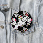 砂糖スカルと渦巻きブラックD725 缶バッジ (インサイチュ)