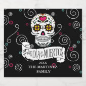 砂糖スカルと渦巻きブラックID725 スパークリングワインラベル (シングルラベル)