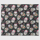 砂糖スカルと渦巻きブラックID725 ラッピングペーパー (フラット)