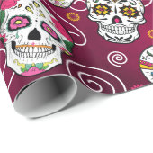 砂糖スカルと渦巻き赤ID725 ラッピングペーパー (ロールコーナー)