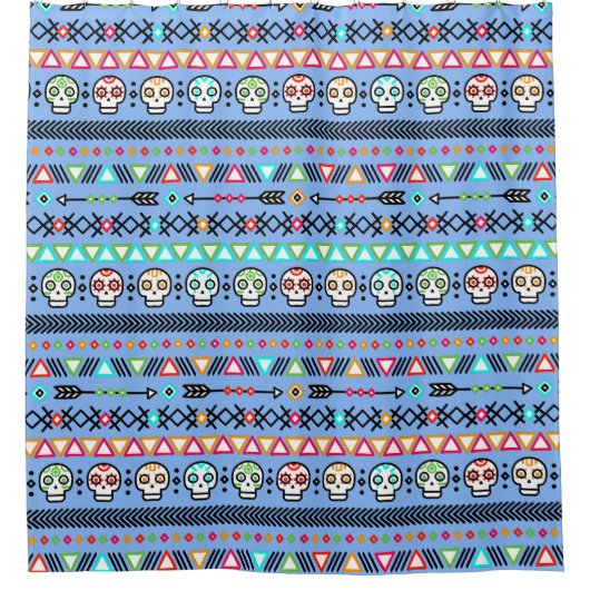 砂糖スカルと矢印 シャワーカーテン (正面)