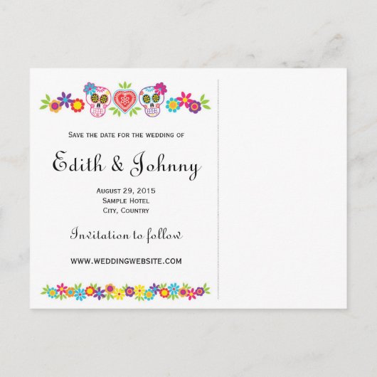 砂糖スカルと花の保存日付 案内ポストカード (裏面)