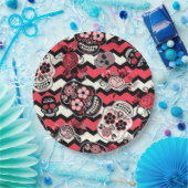 砂糖スカルと花柄 ペーパープレート (パーティー)