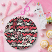 砂糖スカルと花柄 ペーパープレート (パーティー)