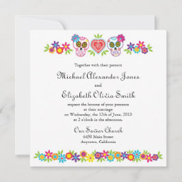 砂糖スカルと花結婚式招待状 招待状