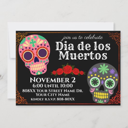 砂糖スカルのブラックデイ・オブ・ザ・デッド・パーティー 招待状 (正面)