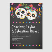 砂糖スカルの日の死んだおもしろいカラフルの結婚日 マグネット招待状 (正面)