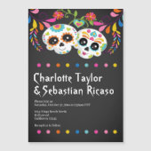 砂糖スカルの日の死んだおもしろいカラフルの結婚日 マグネット招待状 (正面)