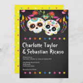 砂糖スカルの日の死んだおもしろいカラフルの結婚日 招待状 (正面/裏面)