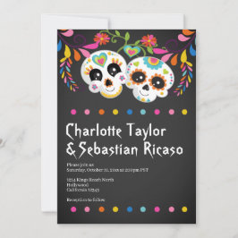 砂糖スカルの日の死んだおもしろいカラフルの結婚日 招待状