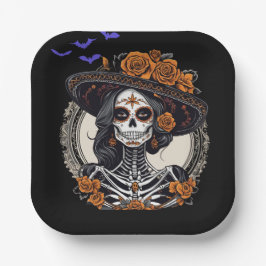 砂糖スカルの日の死んだカタリナ骨格 ペーパープレート