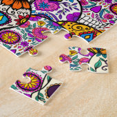 砂糖スカルの日の死んだハロウィーンコラージュ ジグソーパズル (側面)