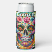 砂糖スカルの日の死んだフローラ パーソナライズされた スリム缶クーラー (Seltzer裏面)