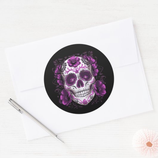 砂糖スカルの日の死んだ骨格男性の女性 ラウンドシール (封筒)