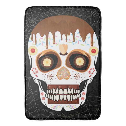 砂糖スカルの日の死風呂またはキッチンマット バスマット (正面縦)