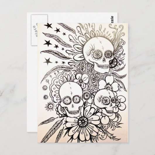 砂糖スカルの死んだタトゥーアートポストカードアートの日 ポストカード (正面/裏面)