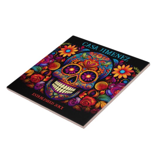 砂糖スカルの死結婚んだギフトタイル日 タイル (側面)