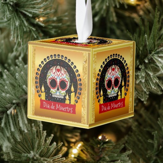 砂糖スカルの血を巻く威圧及び怖い キューブオーナメント (ツリー)