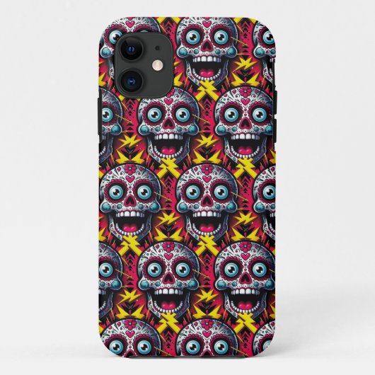 砂糖スカルアート感じ-'Electric Day of the Dead Case-Mate iPhoneケース (裏面)