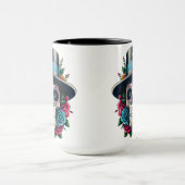 砂糖スカルアート – トップハットとピンクローズ マグカップ (中央)