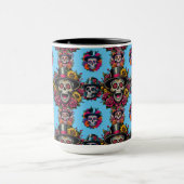 砂糖スカルアート – トップハットフローラフィエスタ（スカイブルー） マグカップ (中央)