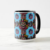 砂糖スカルアート – トップハットフローラフィエスタ（スカイブルー） マグカップ (正面右)