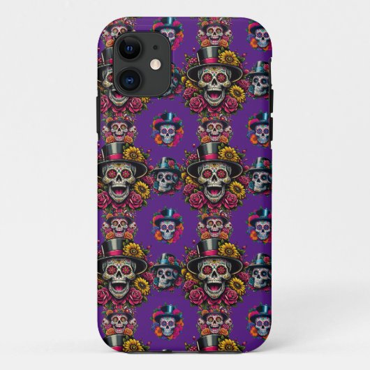 砂糖スカルアート – トップハットフローラフェスタ（紫） Case-Mate iPhoneケース (裏面)