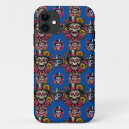 砂糖スカルアート – トップハットフローラフェスタ（青） iPhone 11 ケース