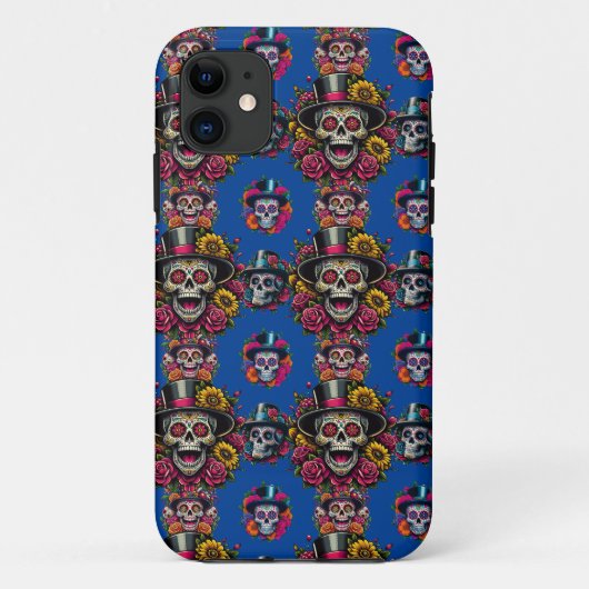 砂糖スカルアート – トップハットフローラフェスタ(青) Case-Mate iPhoneケース (裏面)