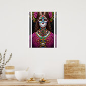 砂糖スカルアート – メイクアップの女性 ポスター (キッチン)