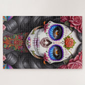 砂糖スカルアート – 女性の砂糖スカルメイクアップ ジグソーパズル (横)